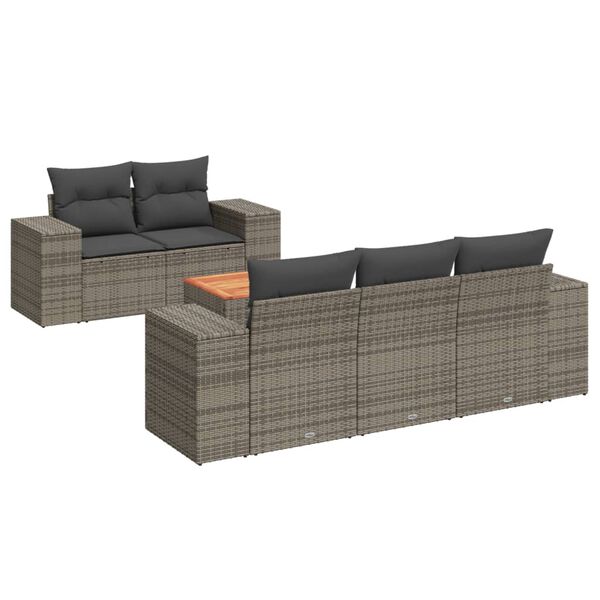 vidaXL 6-tlg. Garten-Sofagarnitur mit Kissen Grau Poly Rattan
