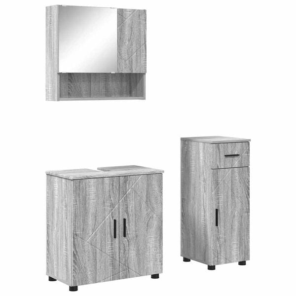 vidaXL Badezimmerm&ouml;bel-Set 3 pcs Graues Sonoma Holzwerkstoff & Metall