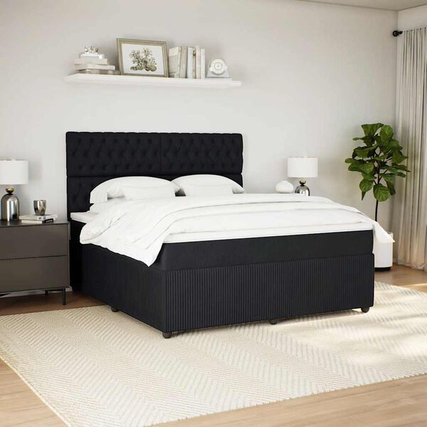vidaXL Boxspringbett mit Matratze Schwarz 180x200 cm Samt