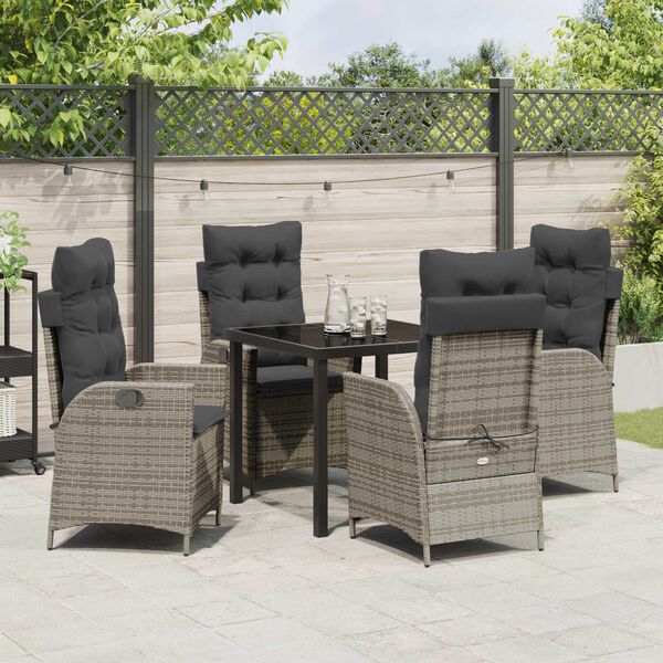 vidaXL Garten Essgruppe mit Kissen 5 pcs Grau Poly-Rattan