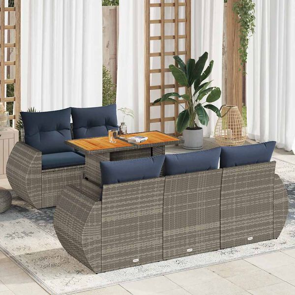 vidaXL 6-tlg. Garten-Sofagarnitur mit Kissen Grau Poly Rattan