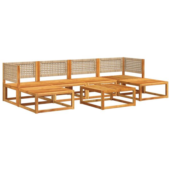 vidaXL 7-tlg. Gartensofa-Set mit Kissen Holz Akazie & Rattan
