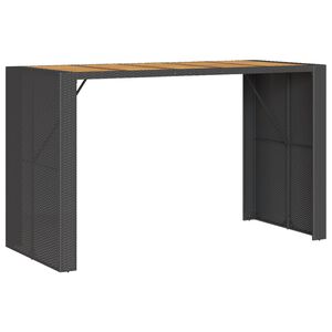 vidaXL Garten-Bartisch mit Holzplatte Schwarz 185x80x110 cm Polyrattan