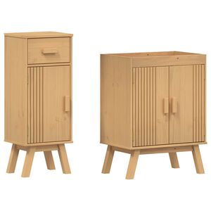 vidaXL Badezimmerm&ouml;bel-Set mit Regal 2 pcs Braun Massivholz Kiefer