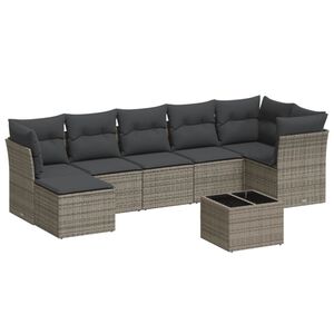 vidaXL 8-tlg. Garten-Sofagarnitur mit Kissen Grau Poly Rattan