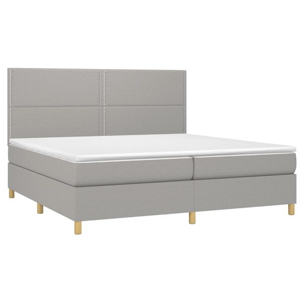 vidaXL Boxspringbett mit Matratze & LED Hellgrau 200x200 cm Stoff