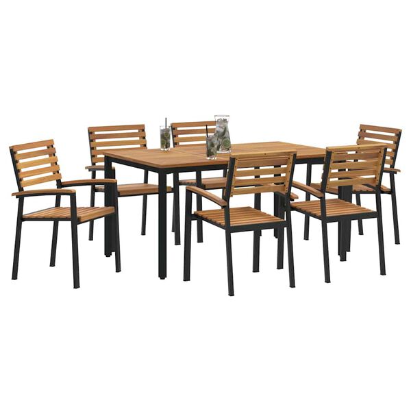 vidaXL Garten Essgruppe 7 pcs Schwarz Massivholz Akazie