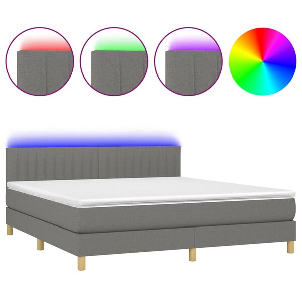 vidaXL Boxspringbett mit Matratze & LED Dunkelgrau 160x200 cm Stoff