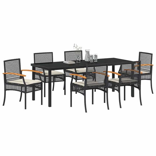vidaXL Garten Essgruppe 7 pcs Schwarz Poly-Rattan