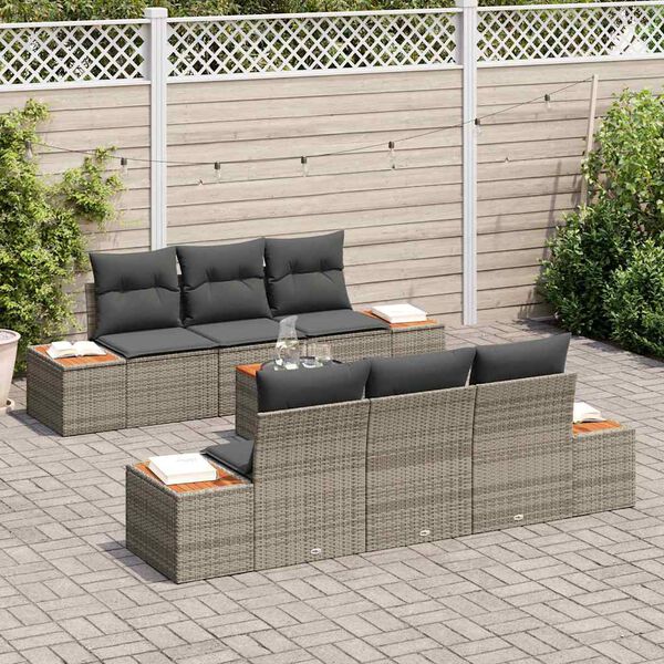 vidaXL Garten-Sofa-Set mit Kissen mit Speicher 7 pcs Grau Poly Rattan