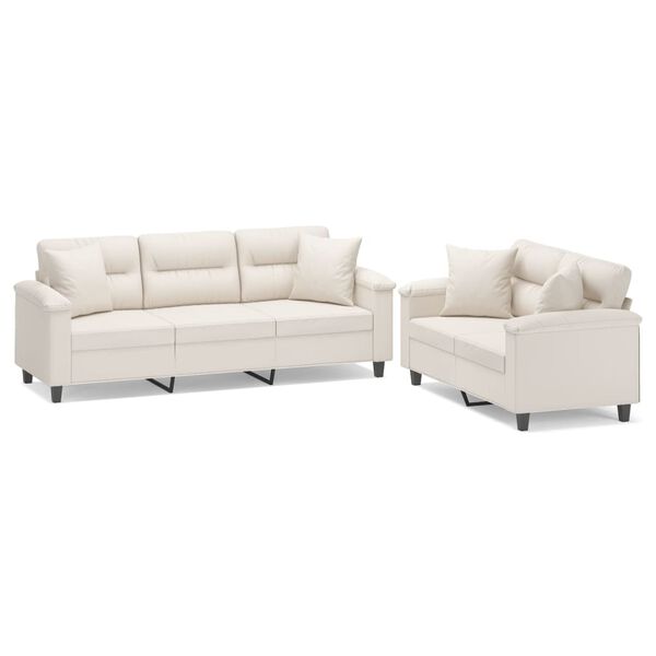vidaXL 2-tlg. Sofagarnitur mit Kissen Beige Mikrofasergewebe