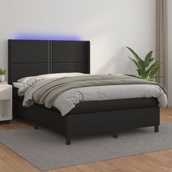 vidaXL Boxspringbett mit Matratze & LED Schwarz 140x190 cm Kunstleder