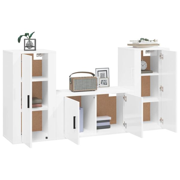 vidaXL 3-tlg. TV-Schrank-Set Hochglanz-Weiß Holzwerkstoff