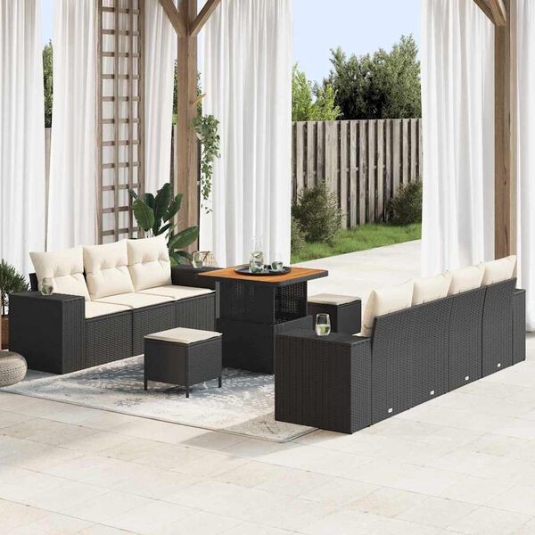 vidaXL Gartensofa-set mit Kissen 10 pcs Schwarz und Creme Poly Rattan