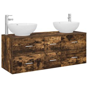vidaXL Badezimmerm&ouml;bel-Set 3 stk. Ger&auml;ucherte Eiche
