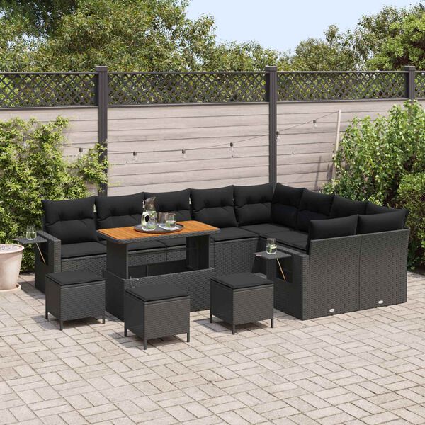 vidaXL Gartensofa-set mit Kissen 13 pcs Schwarz Poly-Rattan