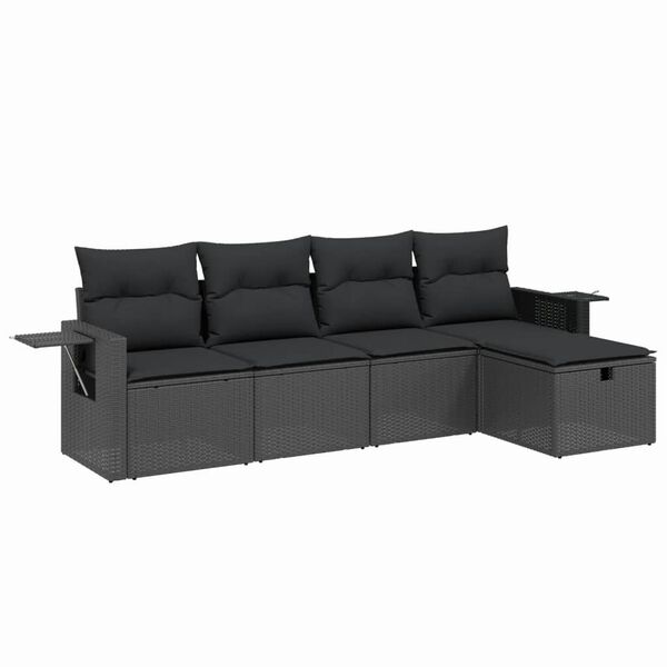 vidaXL 5-tlg. Garten-Sofagarnitur mit Kissen Schwarz Poly Rattan
