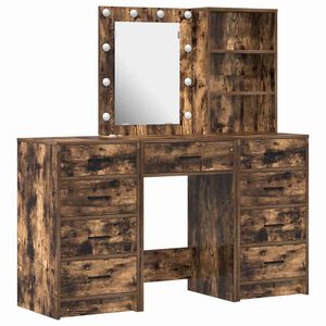 vidaXL Schminktisch mit Spiegelbeleuchtung 3 pcs Braun Holzwerkstoff