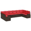 vidaXL Gartensofa-set 10 stk. Braun und Rot Poly-Rattan