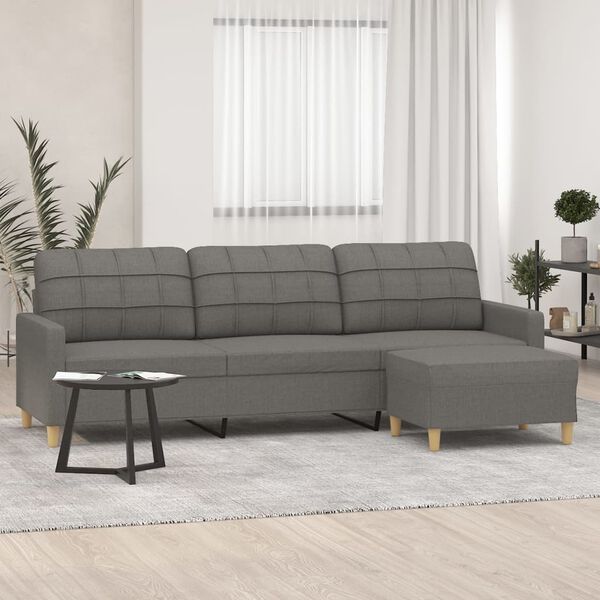 vidaXL 3-Sitzer-Sofa mit Hocker Dunkelgrau 210 cm Stoff