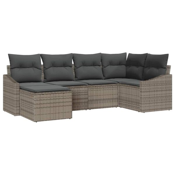 vidaXL Sofa Set mit Kissen 6 pcs Grau Poly-Rattan