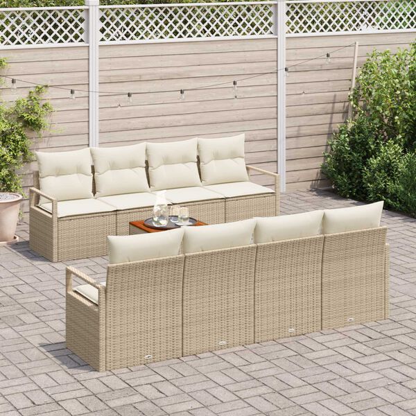 vidaXL Gartensofa-set mit Kissen 9 pcs Beige Poly-Rattan