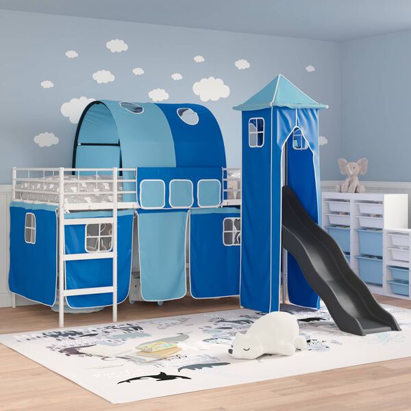 vidaXL Kinderloftbett Wei&szlig; und Blau 79,5 x 200 cm Metall