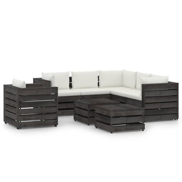 vidaXL 8-tlg. Garten-Lounge-Set mit Kissen Grau Impr&auml;gniertes Holz