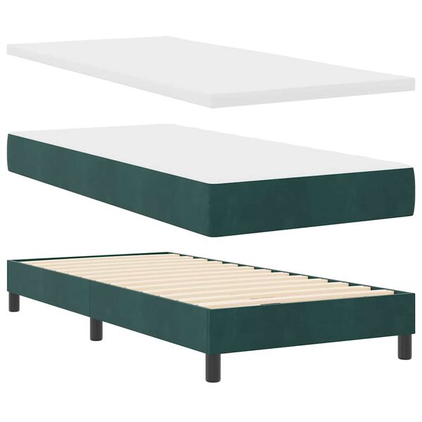vidaXL Boxspringbett mit Matratze Dunkelgr&uuml;n 90 x 190 cm Samt