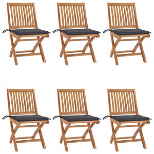 vidaXL Klappst&uuml;hle mit Kissen, 6-teilig, Massivholz Teakholz
