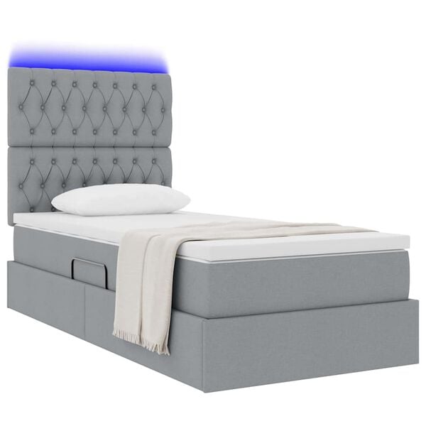 vidaXL Bett mit Stauraum und LED Hellgrau 100 x 200 cm Polyester