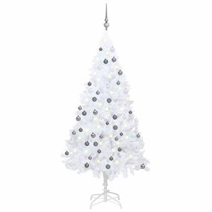 vidaXL K&uuml;nstlicher Weihnachtsbaum mit Beleuchtung & Kugeln Wei&szlig; 120 cm