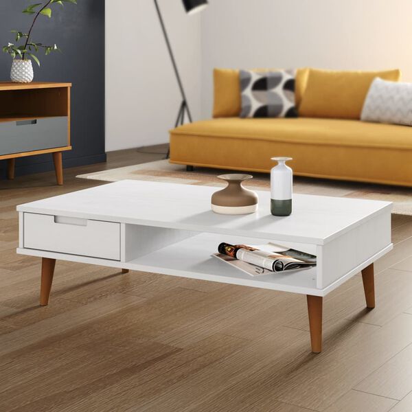 vidaXL Couchtisch MOLDE Wei&szlig; 100x55x31 cm Massivholz Kiefer