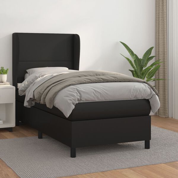 vidaXL Boxspringbett mit Matratze Schwarz 80x200 cm Kunstleder