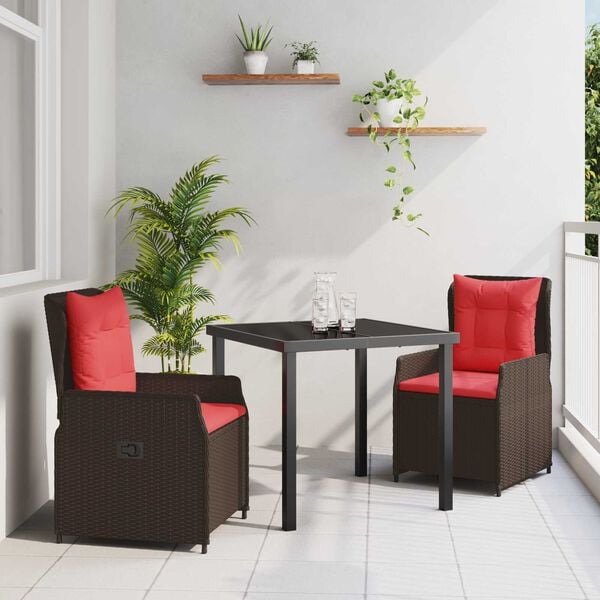 vidaXL Garten Essgruppe 3 pcs Grau Poly Rattan