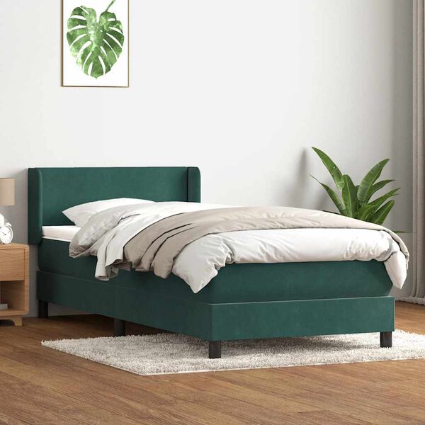 vidaXL Boxspringbett mit Matratze Dunkelgr&uuml;n 90x210 cm Samt