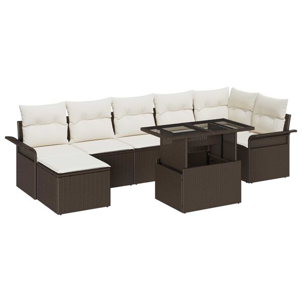 vidaXL Garten-Sofa-Set mit Kissen mit Speicher 8 pcs Braun Poly Rattan