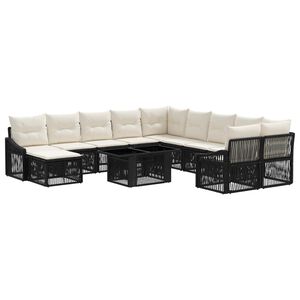 vidaXL Gartensofa-set 12 stk. Schwarz und Cremewei&szlig; Poly-Rattan