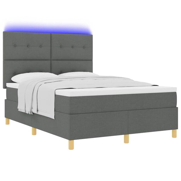 vidaXL LED Boxspringbett mit Matratze Dunkelgrau 140 x 200 cm Stoff