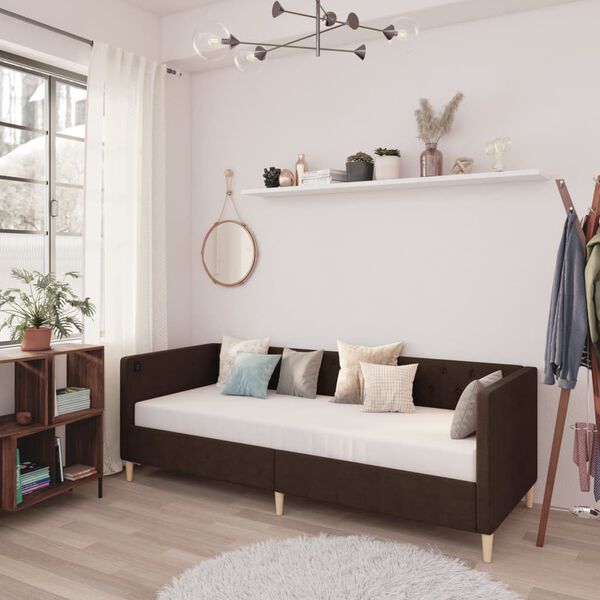 vidaXL Tagesbett mit Matratze USB Dunkelbraun Stoff 90x200 cm