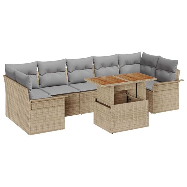 vidaXL Garten-Sofa-Set mit Speicher 8 pcs Beige Poly Rattan
