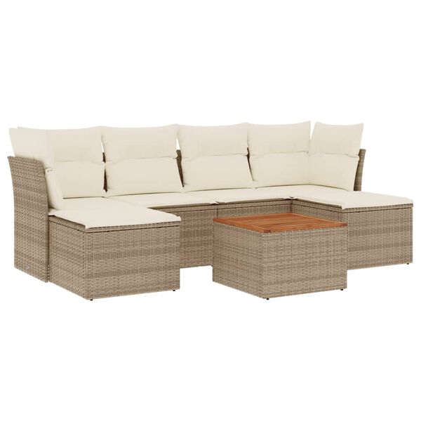 vidaXL 7-tlg. Garten-Sofagarnitur mit Kissen Beige Poly Rattan