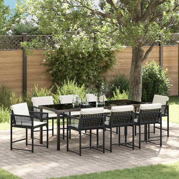 vidaXL Garten Essgruppe 9 pcs Schwarz Poly-Rattan