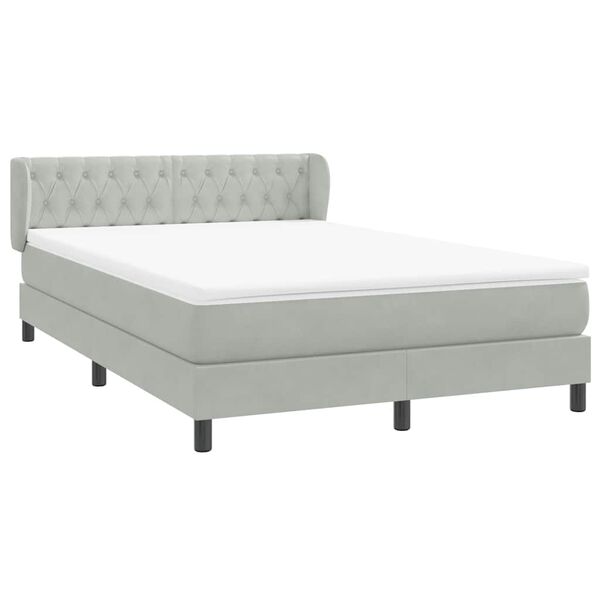 vidaXL Boxspringbett mit Matratze Hellgrau 160x220 cm Samt