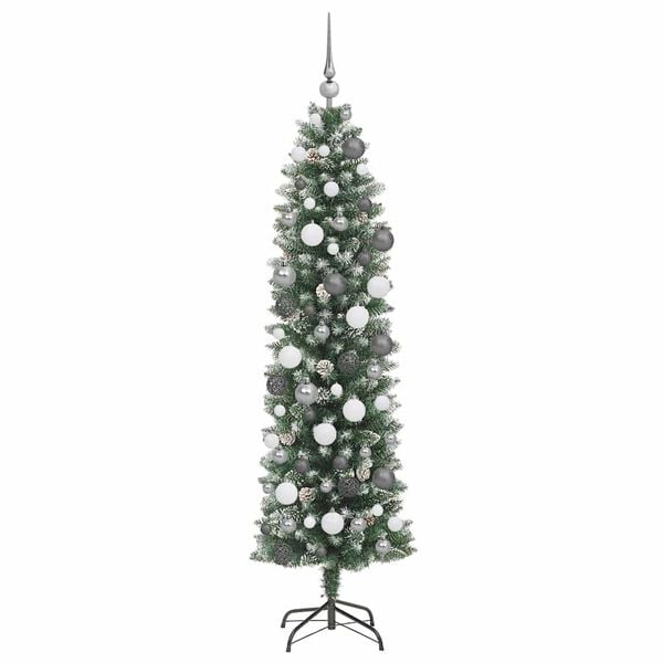 vidaXL K&uuml;nstlicher schlanker Weihnachtsbaum Gr&uuml;n und Wei&szlig; 180 cm