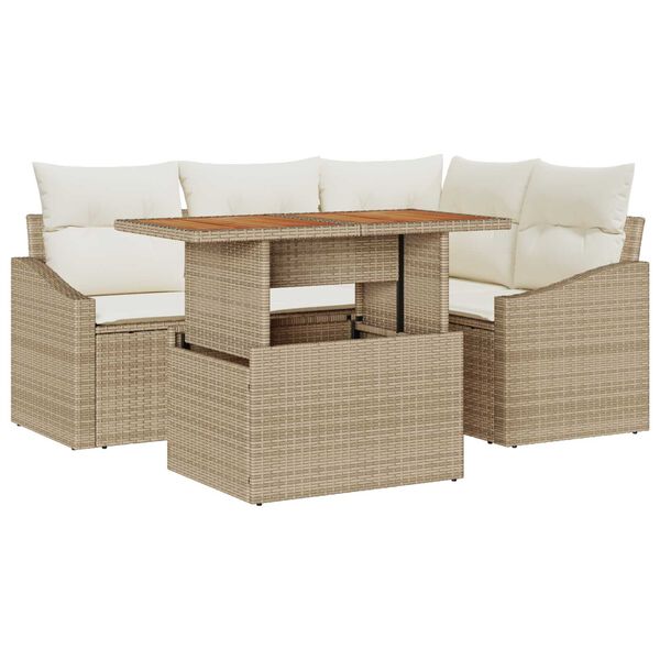 vidaXL Garten-Sofa-Set mit Speicher 5 pcs Beige Poly Rattan