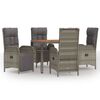 vidaXL 5-tlg. Garten-Essgruppe mit Kissen Grau Poly Rattan