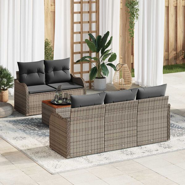 vidaXL Garten-Sofa-Set mit Kissen mit Speicher mit Kissen 6 pcs Grau
