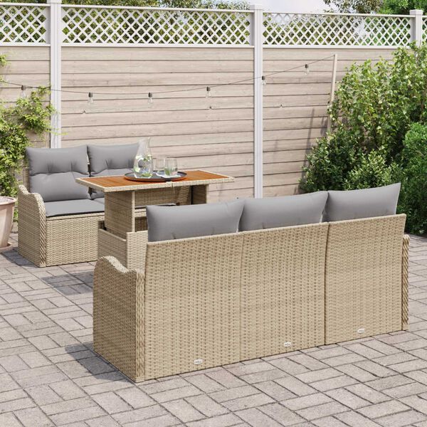 vidaXL Gartensofa-set mit Kissen 6 pcs Beige und Hellgrau Poly-Rattan