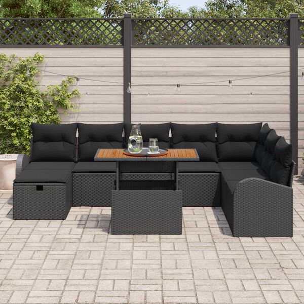 vidaXL Gartensofa-set mit Kissen 9 pcs Schwarz Poly-Rattan